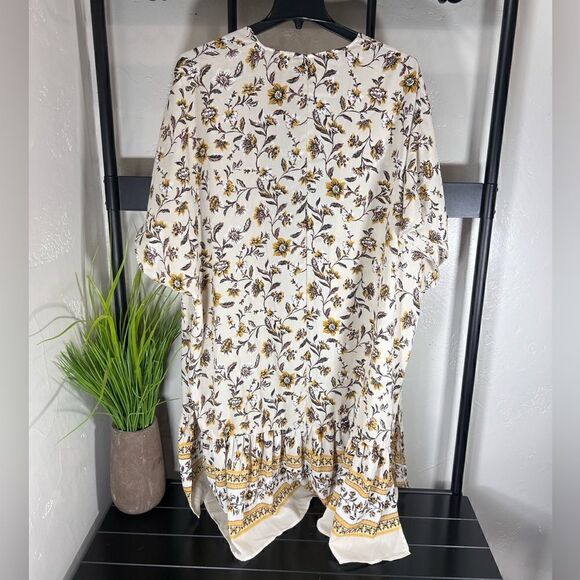 kimono cream brown golden floral cardigan duster size S/M - Picture 9 of 13